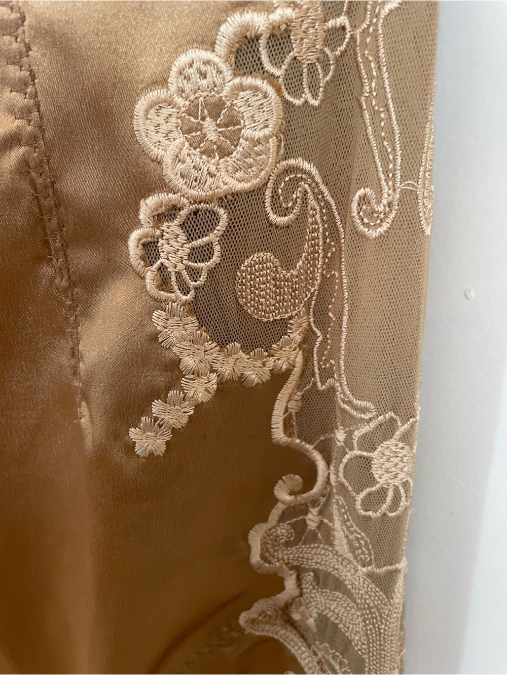 Dolce & Gabbana Satin Slip Dress with Lace Panels - Bronze-Size 0 - Picture 4 of 7